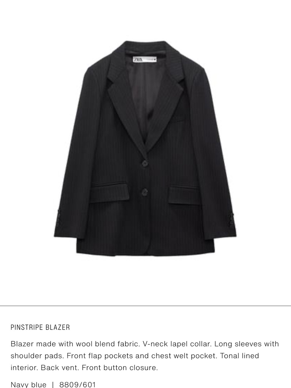 Zara Navy Blue Pinstripe Blazer